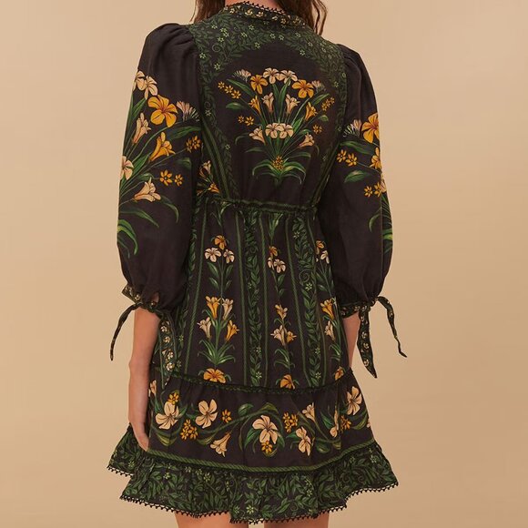 FARM Rio Black Flowers Arch Lenzing™ Ecovero™ Euroflax™ Mini Dress XL NWT - Picture 3 of 5